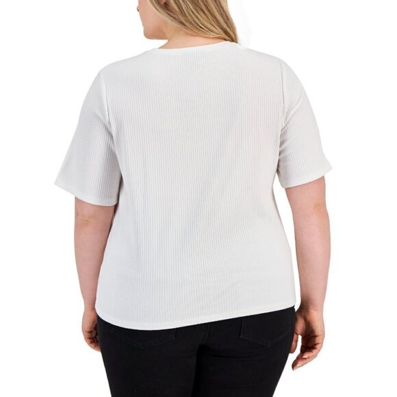 INC International Concepts Plus Size White Ribbed Studded Top NWT - Picture 3 of 5